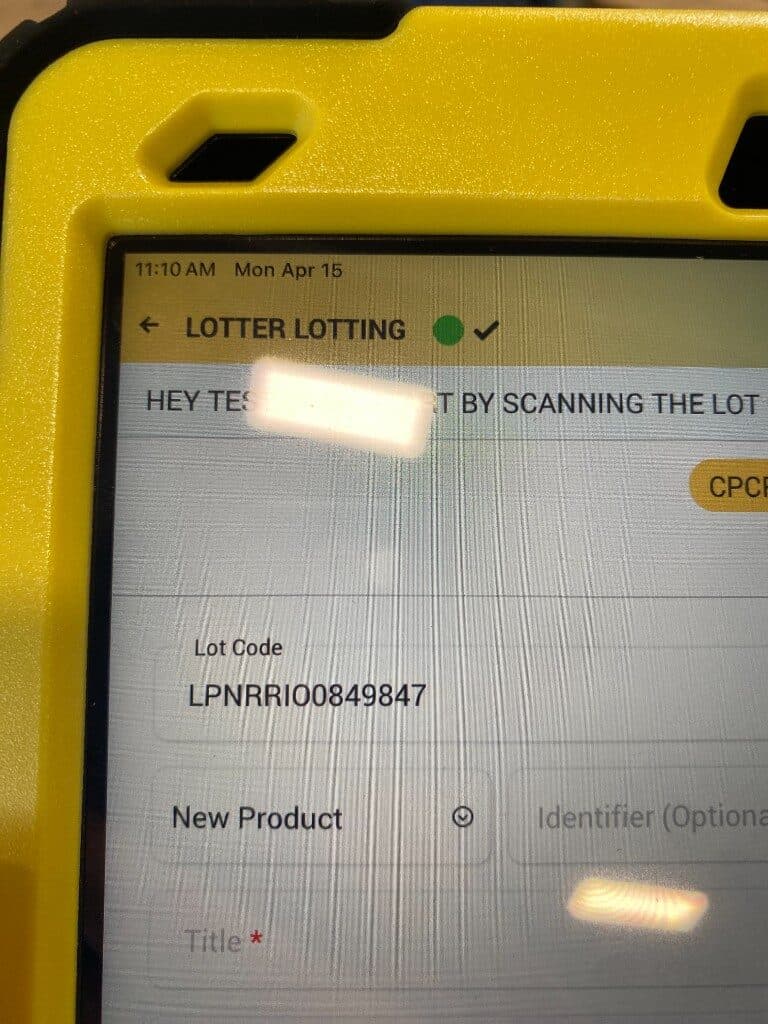 Warehouse lotting tablet app — scanning lots and entering product titles